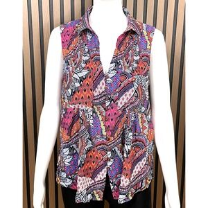 Anthropologie Maeve Women's Whimsical Pintucked Blouse Pink M Sleeveless Button